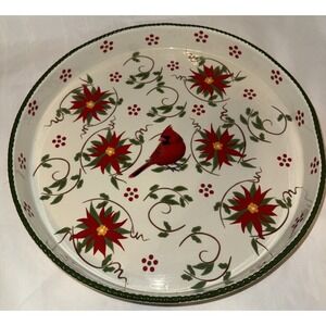 TEMP-TATIONS Old World Poinsettia Red Cardinal Christmas Round Platter